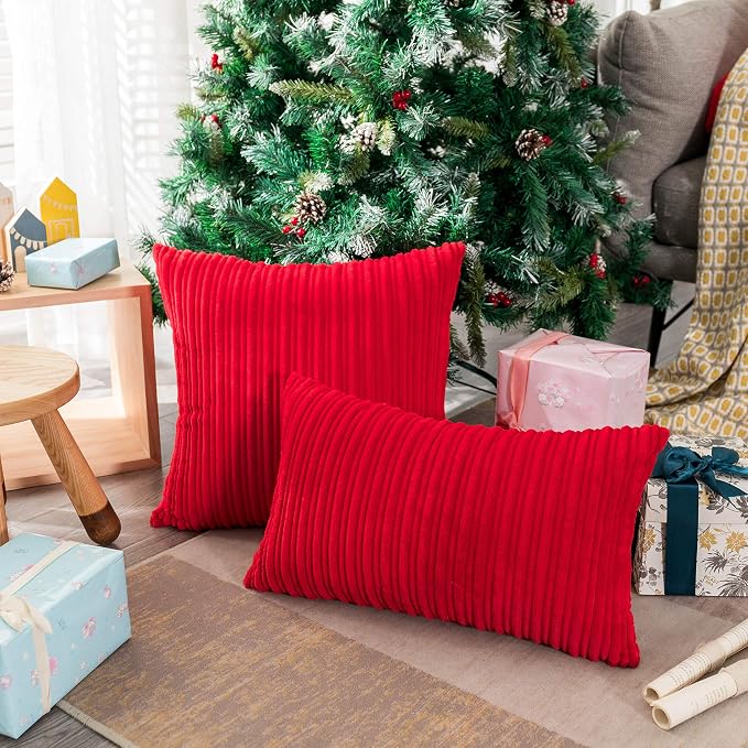 UGASA Valentines Striped Soft Solid Decorative Square Throw Pillow Covers Set Cushion Cases Pillowcases for Sofa Bedroom, 1 Pc, 18x18inch,Red