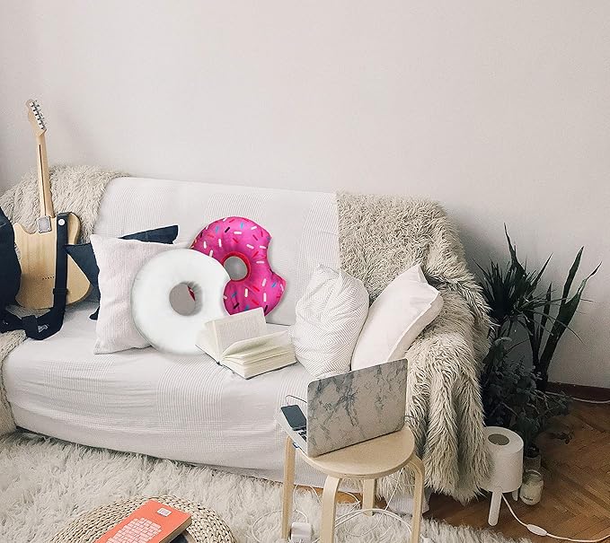 Donut Pillow for Ear Piercings - Comfortable Soft Ear Pillow for Side Sleeping - Reduces Ear Discomfort - Fun Decor, Stuffed Cushion and Toy, 14 Inches (White)