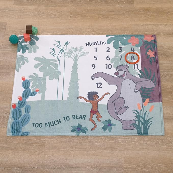 NoJo Disney Jungle Book Green and White Too Much to Bear Super Soft Photo Op Milestone Baby Blanket