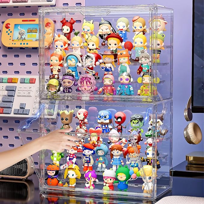 Clear Acrylic Display Case for Collectibles 4 Layer Hobby Figure Display Case Box with Shelves Stackable Figurine Display Shelf for Funko Pop, Pop Mart, Labubu, Model, 1 Pack