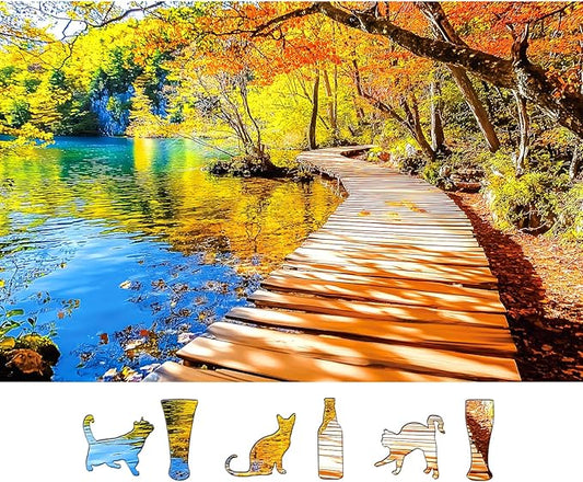Autumn Foliage Lakes Park 500 Piece Jigsaw Puzzles for Adults Bridge Nature Scenery Puzzle with Letters on Back Fall Forest Reflection Fun Relax Puzzles for Family