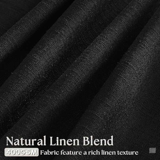 TWODRAPES Black Linen Semi Sheer Curtains 90 Inches Long for Living Room Bedroom Light Filtering Black Textured Burlap Pinch Pleated Curtains 90 Length Hooks Rings Back Tab for Sliding Door 2 Panels