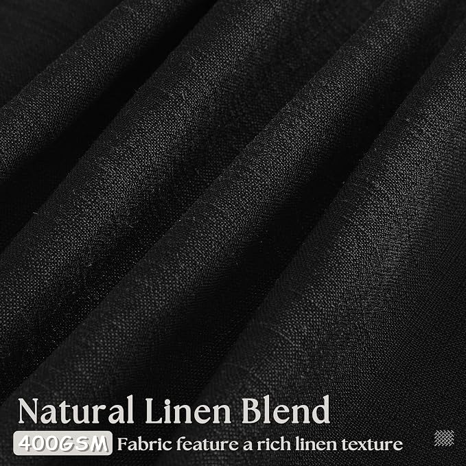 Black Pinch Pleated Linen Semi Sheer Curtains 45 Inch Length 2 Panels Set | for Kitchen Small Bay Window Basement, Pinch Pleated with Hooks Rings Back Tab, Memory Shape, Thick Linen Semi Sheer, W40xL45