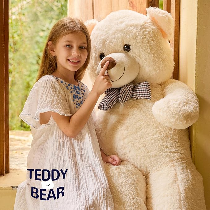 47 inch Big Giant Teddy Bear Stuffed Animals, White Cream Soft Plush Life Size Bear Toy All Ages Gift for Children/Girlfriend/Valentine's Day/Christmas/Birthday/Baby Shower/Wedding/Party Decorations