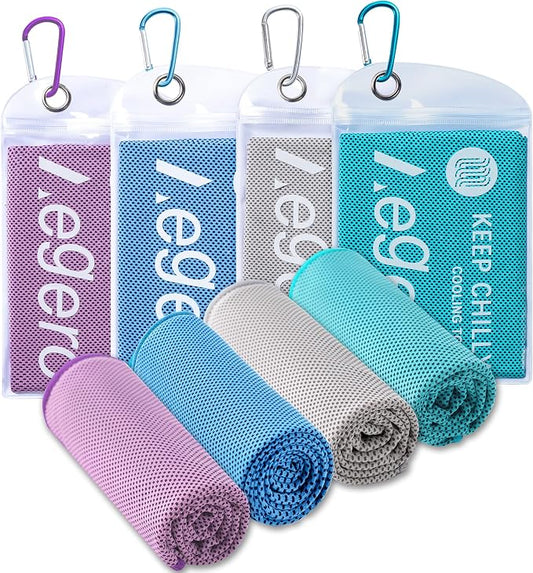 Aegero 4 Pack Cooling Towel (40"x12"), Cooling Neck Wraps,Soft Breathable Chilly Towel, IceTowel, Microfiber Towels for Yoga, Sport, RunninGym, Camping, Fitness, Workout & More Activities(Multicolor6)