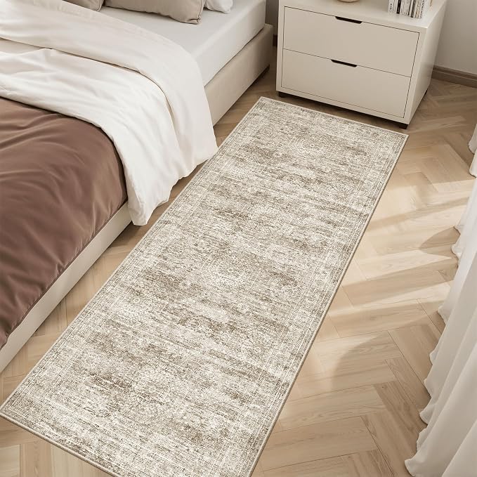 Soalmost Runner Rug 2x6 Washable Kitchen Hallway Runners Non-Slip Brown | Soft Low-Pile Rugs for Entry Bathroom Laundry Room, Vintage Foldable Floor Carpet Mat Entryway for Corridor Bedroom