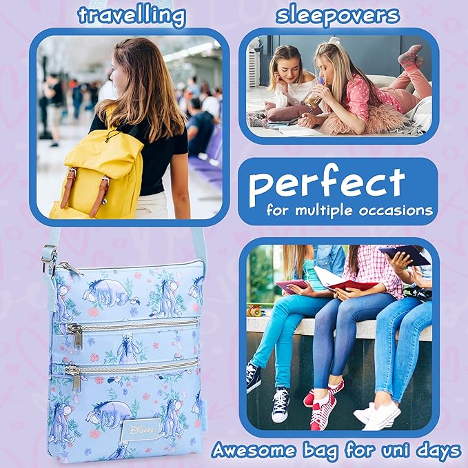 Disney Stitch Girls Purse Cross Body Bag for Kids Teens Women Shoulder Bag with Adjustable Strap Fashion Handbag Stitch Gifts (Blue, Eeyore)