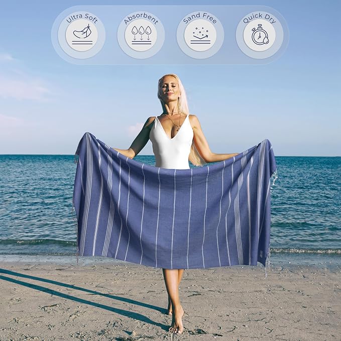 Ossano Turkish Beach Towel Compact & Lightweight Extra Large (39" x 71") - Quick Dry, Versatile and Functional as Picnic, Travel and Yoga Blanket, Pool, Shower, Cruise and Gym Towel - Royal Blue