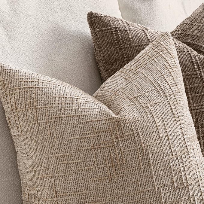 MIULEE Chenille Textured Lumbar Throw Pillow Covers Oatmeal 12x20 Set of 2 | Slubby Decorative Pillows, Boho Farmhouse Home Decor, Modern Neutral Cushion Covers for Couch Sofa Bed Living Room
