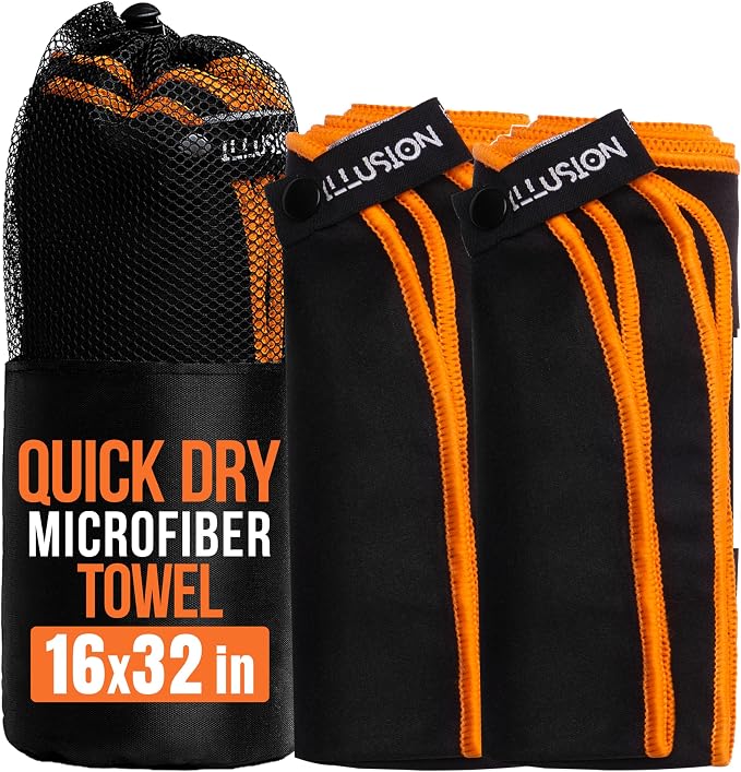 illusion Small Microfiber Gym Towels for Men and Women Active Sports (32" L x 16''W)-Lightweight Quick Dry Gym Towel for Sweat-Workout Towels Ideal for Yoga, Camping, Running, and Outdoor Activities