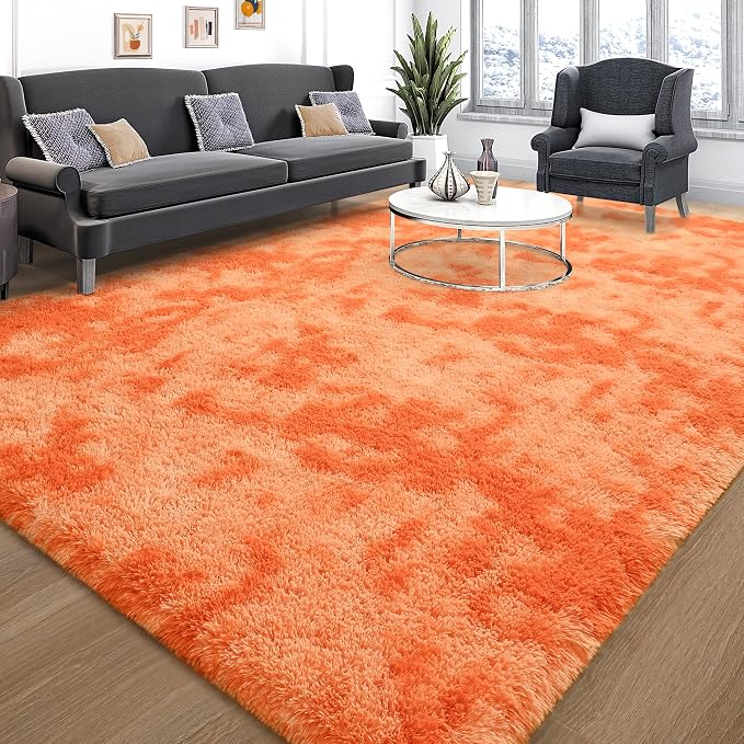 Tepook Orange Area Rugs for Living Room Bedroom, 4x6 Fluffy Shaggy Fuzzy Rug for Kids Room, Large Plush Shag Carpet for Nursery Dorm Classroom Playroom Home Decor Aesthetic