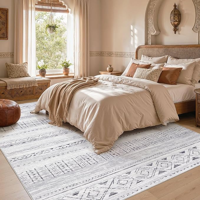 cotiled 10x14 Area Rugs Living Room Rug: Washable Boho Rugs with Non Slip Backing Large Soft Indoor Stain Resistant Carpet for Bedroom Farmhouse Dining Room Lightweight Home Decor Dark Grey