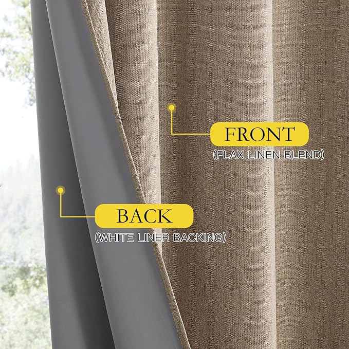 NICETOWN Burlap Vintage Open Linen Weave Flax Thermal Curtains, 100% Blackout Curtains 84" Long for Dining Room, Soundproof Window Treatment Drapes for Dining Room, 62" Wide Per Panel, Set of 2