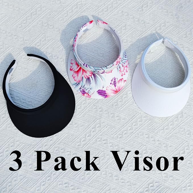 3 Pack Sports Sun Visor Hat Women Men Adjustable Clip On Visors Outdoor Golf Beach Cap