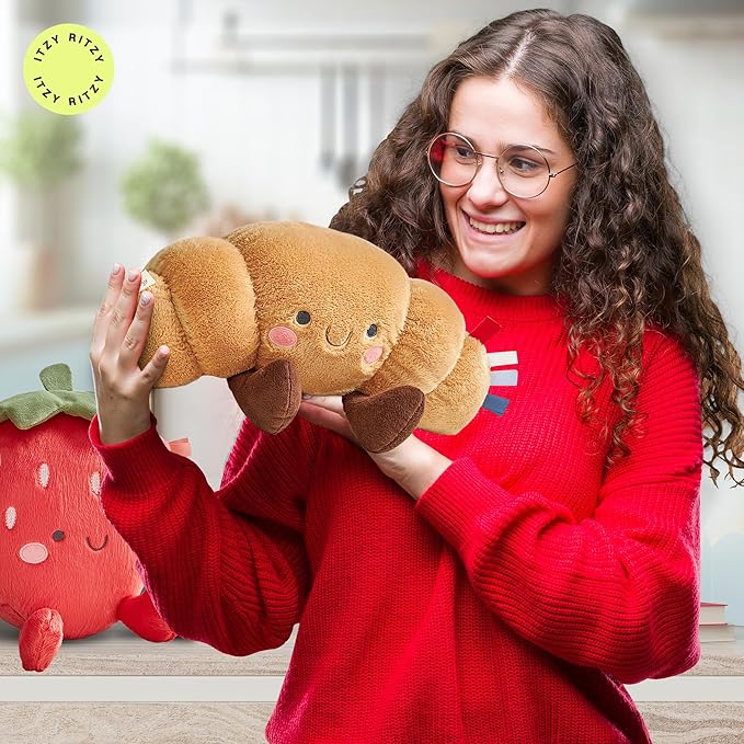 Itzy Ritzy Snuggles Plush Toy – Soft Stuffed Animal for Babies, Kids & Adults – Sensory Ribbons & Textured Fabrics for Tactile Play – Cozy & Cuddly Companion for Newborns & Up (Croissant)