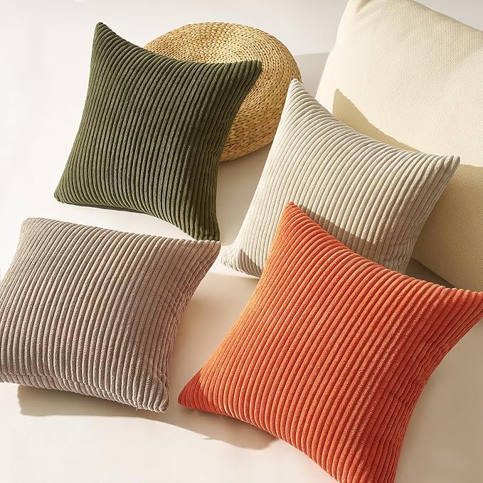 Topfinel Boho Rust OliveGreen Throw Pillow Covers 16x16 Inch Set of 4 Mordern Nordic Cushion Covers Soft Corduroy Fall Home Decor for Couch Bed Sofa Living Room Forest Green