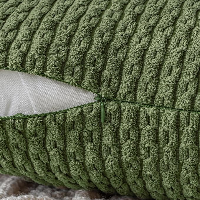 MIULEE Decorative Throw Pillow Covers 20x20 Moss Green Textured Corduroy | Pack of 2 Striped Pillow Covers Modern Farmhouse Home Decor for Couch Bed Sofa Living Room