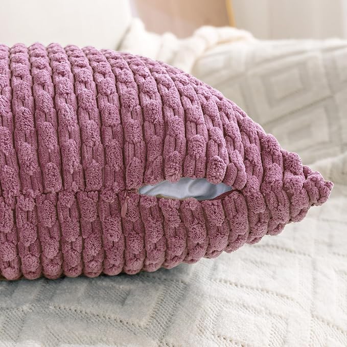 Set of 4 Pink Decorative Throw Pillow Covers 24x24 Inch Corduroy Pillow Covers for Bed Couch Sofa Living Room Soft Square Cushion Cases