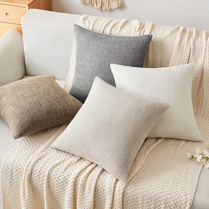 MIULEE Pack of 2 Decorative Linen Burlap Textured Pillow Covers Farmhouse Boho Accent Pillowcases Spring Home Decor for Couch Sofa Bedroom Living Room 20x20 Inch Taupe