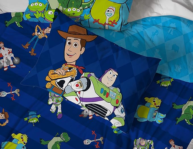 Jay Franco Kids Sheet Set with Fitted, Flat Sheets & Pillow Cover - Ultra-Soft Bedding with Pillowcase for Room Decor, White - Toy Story, 4 Piece Full