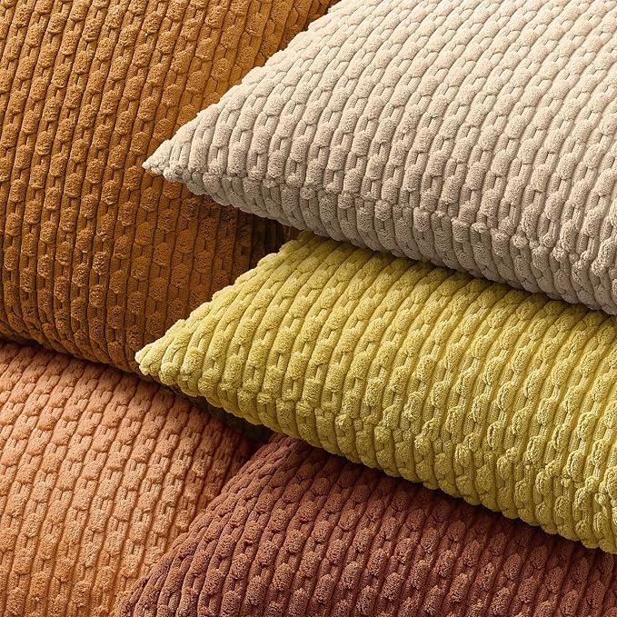Kevin Textile Soft Corduroy 20"x54" Body Pillow Cover 1 Pack, Tan | Boho Stripe Plush Corduroy Decorative Oblong Cushion Cover Modern Farmhouse Home Decor for Sofa Couch Bed Chair