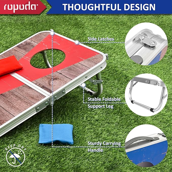 ROPODA Portable Cornhole Board Set,24x16 / 30×20in Corn Hole Games for Adults with 8 Bean Bags, Lightweight Aluminum Alloy Edging Cornhole Set for Outdoor Games, Beach and Tailgates