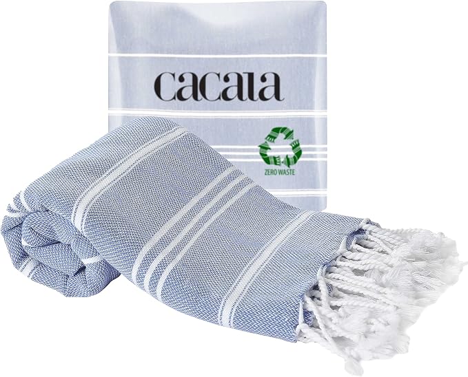 Cacala 100% Turkish Cotton Kitchen Tea Towels, Highly Absorbent Luxury Soft Quick Drying Dish Towel with Hanging Loop for Gym, Yoga, Bath, Sports, Cleaning and Kitchen (23 x 36), Grey Blue