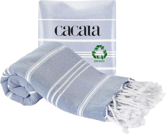Cacala 100% Turkish Cotton Kitchen Tea Towels, Highly Absorbent Luxury Soft Quick Drying Dish Towel with Hanging Loop for Gym, Yoga, Bath, Sports, Cleaning and Kitchen (23 x 36), Grey Blue
