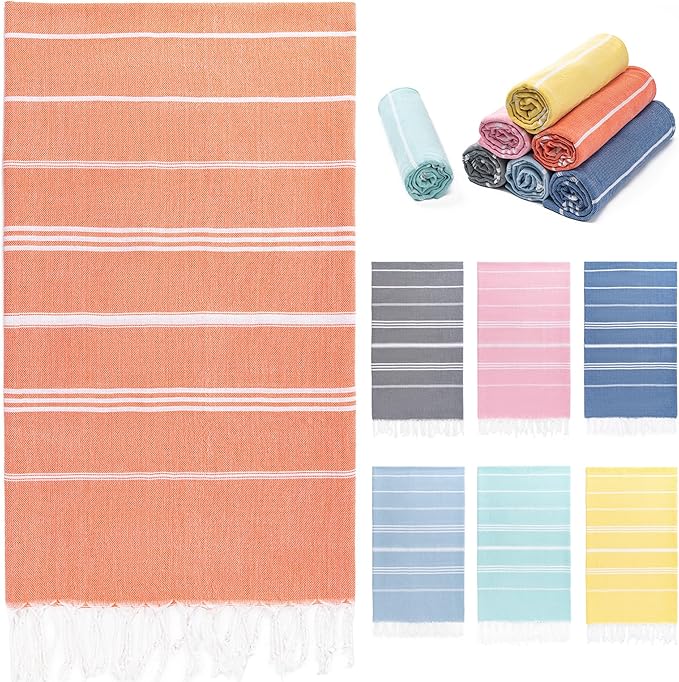 Aegero Turkish Beach Towel, 36"x71" Quick Dry Sand Free Oversized Bath Pool Swim Towel, Lightweight Travel Turkish Towels Vacation Essentials, Thinner Coral