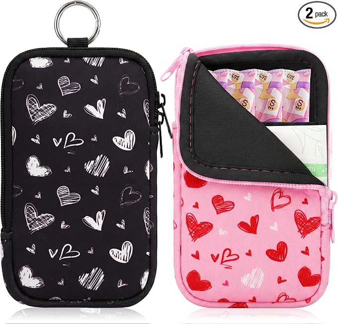 KJQJLY 2 Pack Portable Tampon Organizer Bag Tampon Holder & Storage Case with Zipper for Travel, Discreet Period Bag for Purse, Waterproof Feminine Products Pouch for Women (Love)