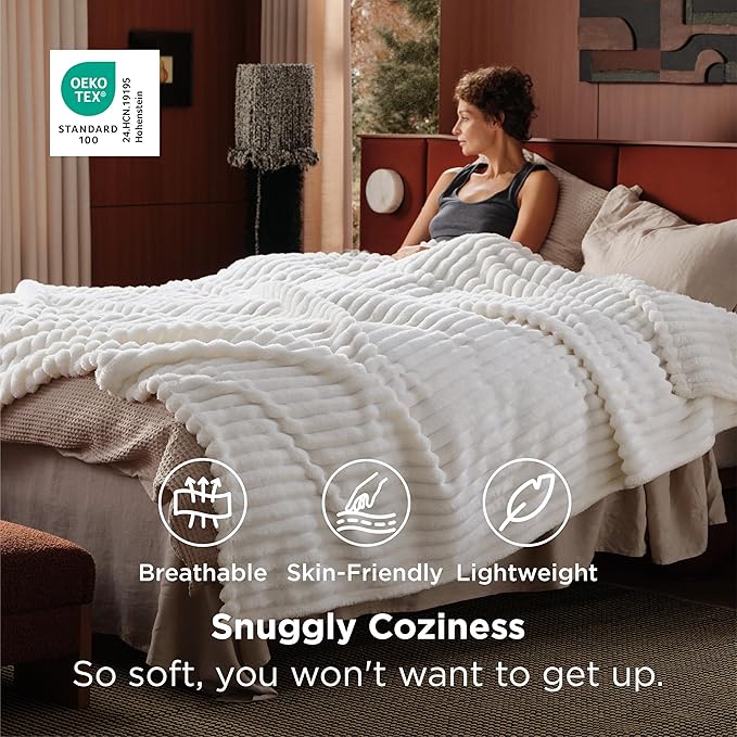 Bedsure GentleSoft California King Size White Fleece Blanket for Bed - Cozy Soft Blankets for Women, Cute Large Throws for Girls, Off White, 102x96 Inches