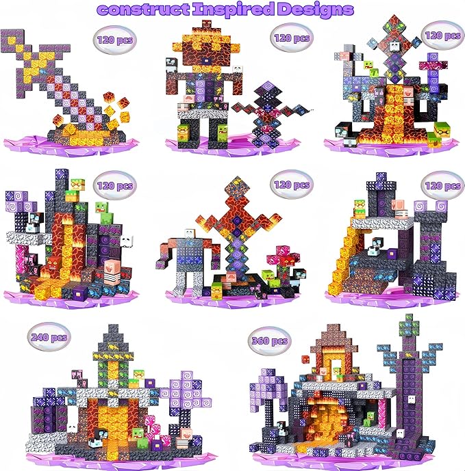 Magnetic Blocks, 120 PCS Magnetic Building Blocks, STEM Constructions Magnet Blocks for Boys Girls Age 3 4 5 6 7 8 9 10, Sensory Stacking Toy Christmas Birthday Gifts for Kids