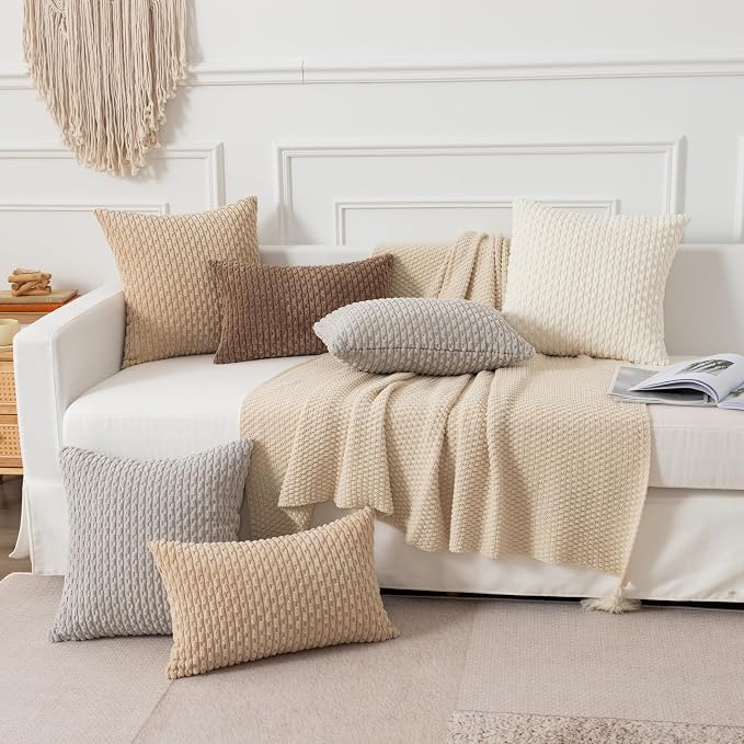 Kevin Textile Soft Corduroy 12"x20" Lumbar Pillow Cover 1 Pack, Light Grey | Boho Stripe Plush Corduroy Decorative Oblong Cushion Cover Modern Farmhouse Home Decor for Sofa Couch Bed Chair