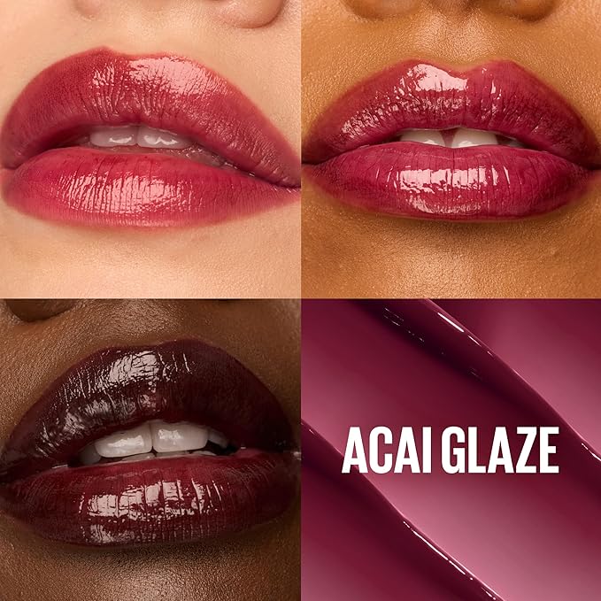 MAYBELLINE Lifter Glaze Oil Balm with Hyaluronic Acid and Hydrating Oil Blend, Lip Balm with 24HRs of Smooth, Moisturizing Shine, Acai Glaze (Sheer Black Cherry)