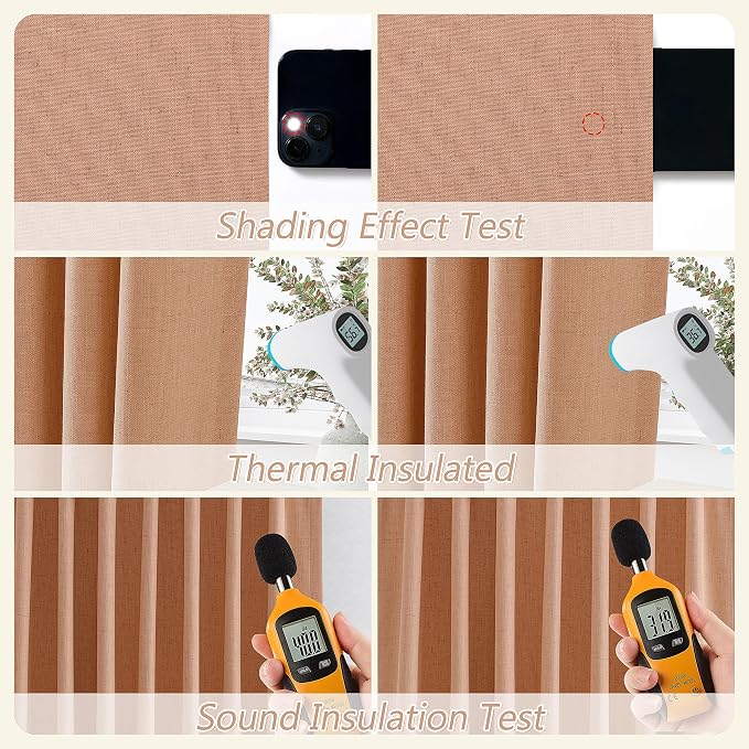 Guken 100% Blackout Curtains 102 Inch Length 2 Panels Set for Living Room Bedroom Back Tab Thermal Insulated Black Out Linen Drapes Room Darkening Peach Quartz,52x102
