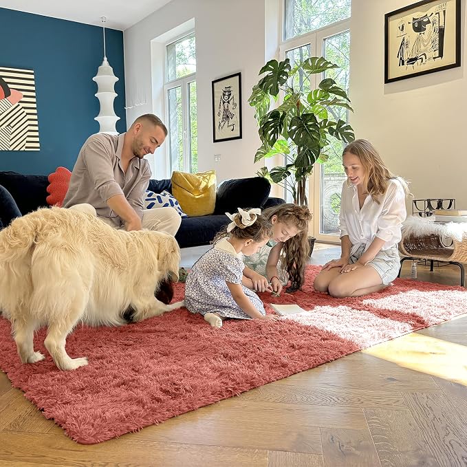 OLANLY 6x9 Machine Washable Large Area Rugs for Living Room, Bedroom, Soft Fluffy Shaggy Bedside Rug, Indoor Floor Carpet for Kids Girls and Boys, Dorms, Nursery, Home Decor Aesthetic, Rust Red