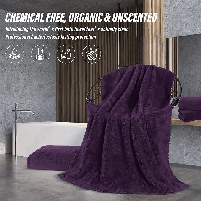 MOONQUEEN 6 Pack Premium Bath Towel Set - Quick Drying - Microfiber Coral Velvet Highly Absorbent Towels - Multipurpose Use as Bath Fitness, Bathroom, Shower, Sports, Yoga Towel (Grape Purple)
