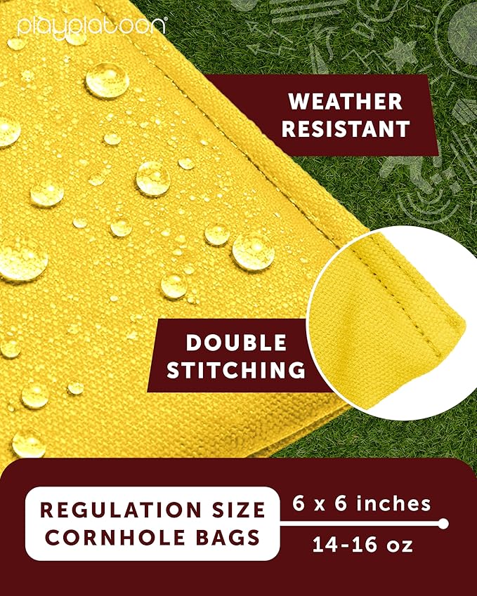 Play Platoon Cornhole Bags Weather Resistant- Set of 8 Regulation Bean Bags for Tossing- Official Professional Size & Weight Corn Hole Bags Two Color All Weather Cornhole Beans Bag Set with Tote Bag