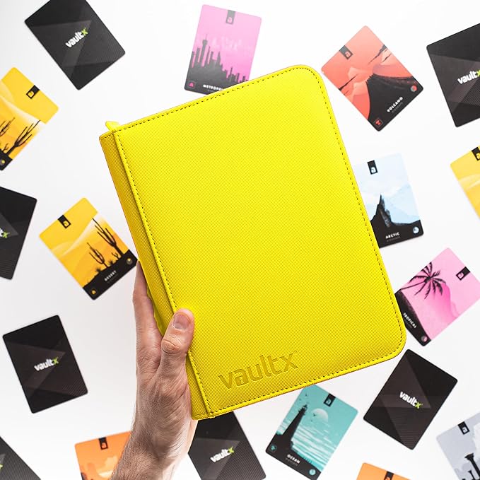 Vault X 4 Pocket Zip Binder, 160 Cards, Exo-Tec Material, 20 Side-Loading Pages (Yellow)