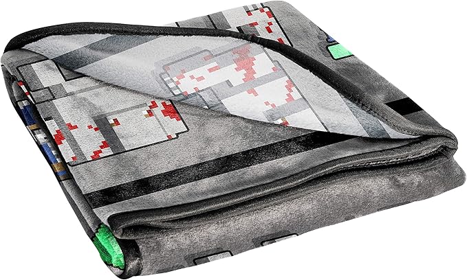 Jay Franco Plush Throw Blanket – 46" x 60" Inches Kids Hero Soft & Cozy Fleece Throw for Bedroom & Couch Décor, Official Licensed Product, Gray - Minecraft