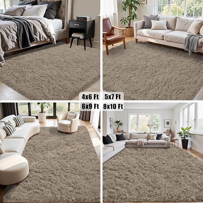 6x9 Area Rug for Living Room:Ultra Soft Fluffy Shag Grey Camel Rugs,Large Fuzzy Plush Indoor Non Slip Carpet Washable Rug for Bedroom Kids Nursery Office Dorm Modern Decor(Grey Camel 6'x9')