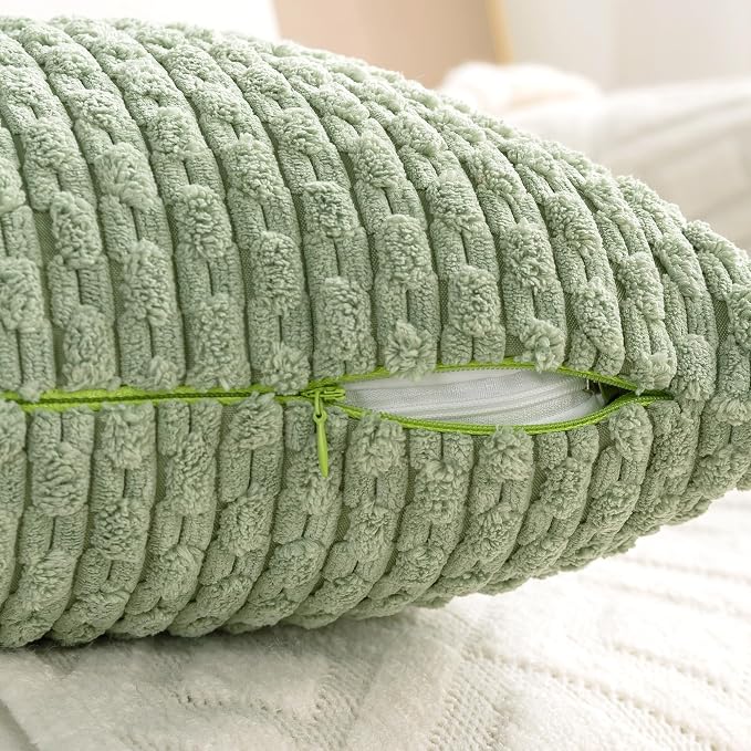 Set of 4 Sage Green Decorative Throw Pillow Covers 22x22 Inch Corduroy Pillow Covers for Bed Couch Sofa Living Room Soft Square Cushion Cases