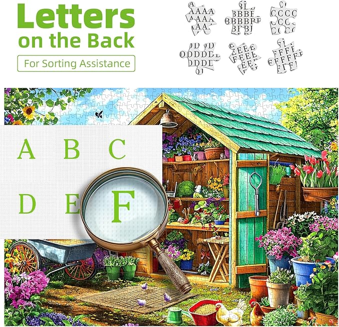 500 Piece Jigsaw Puzzles for Adults Garden Shed with Colorful Spring Flowers Gardening Tools Flower Potting shed Puzzles with Letters on Back, Fun Family Puzzle & Relax Activity for Seniors