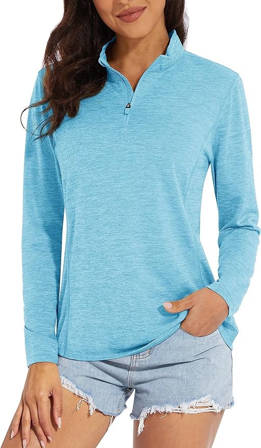 MAGCOMSEN Women's UPF 50+ Sun Shirts Long Sleeve 1/4 Zip Pullover Quick Dry Workout Hiking Tops Running Athletic Shirts