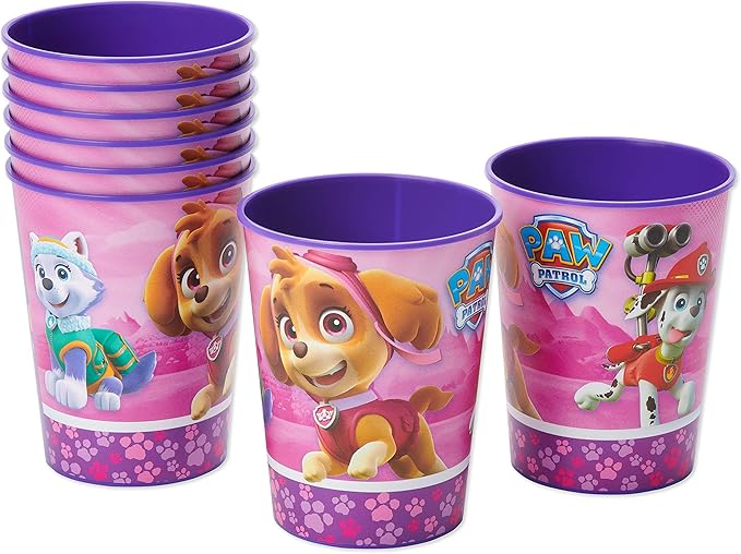 American Greetings Skye Paw Patrol Party Favor Cups, 16 oz. Reusable Pink and Purple Plastic Cups (8-Count)