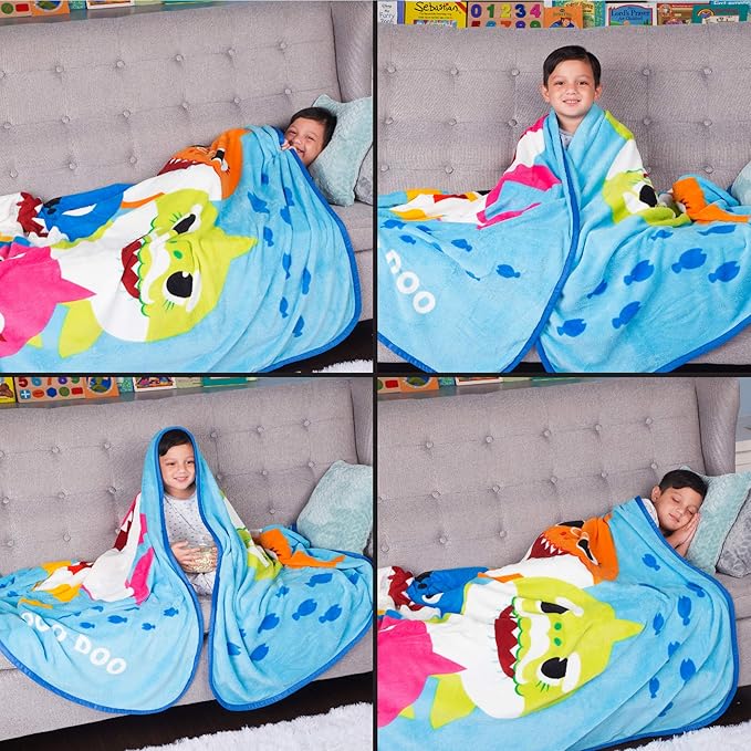 Franco Kids Bedding Super Soft Plush Micro Raschel Blanket, 62 in x 90 in, Baby Shark