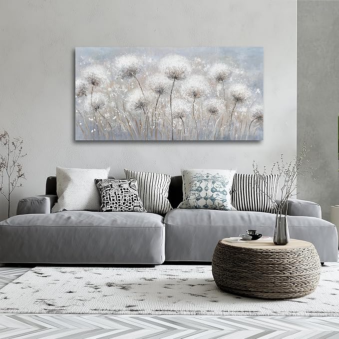 Belmrxne Floral Canvas Wall Art White Wall Decor Aesthetic Artwork Dandelion Canvas Painting for Living Room Bedroom Dining Room Office Home Decor 20x40 inch