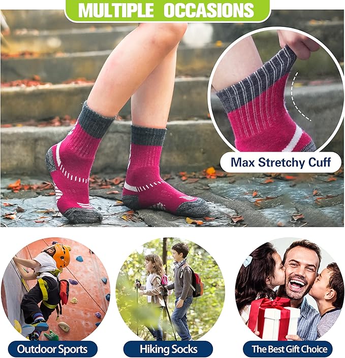 ANTSANG Kids Toddlers Boys Girls Merino Wool Hiking Athletic Thermal Warm Winter Socks