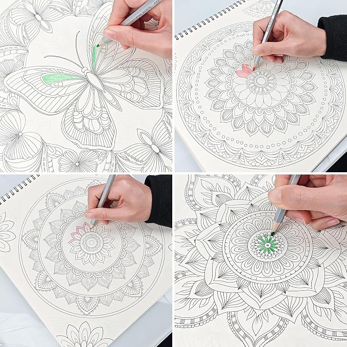 FUNLAVIE Mandala Coloring Book for Adults Relaxation and Teens Stress Relief, Spiral Coloring Book for Women, Spiral Bound Mindfulness Stress-Free Patterns for Adult, Large Print Coloring for Men