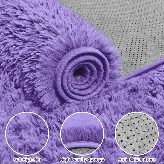 8x10 Area Rugs for Living Room Rug: Soft Fluffy Shag Purple Rugs for Bedroom, Non-Slip Large Fuzzy Plush Rug Indoor Floor Carpet for Nursery Kids Boys Girls Room, Dorms, Playroom, Modern Home Decor